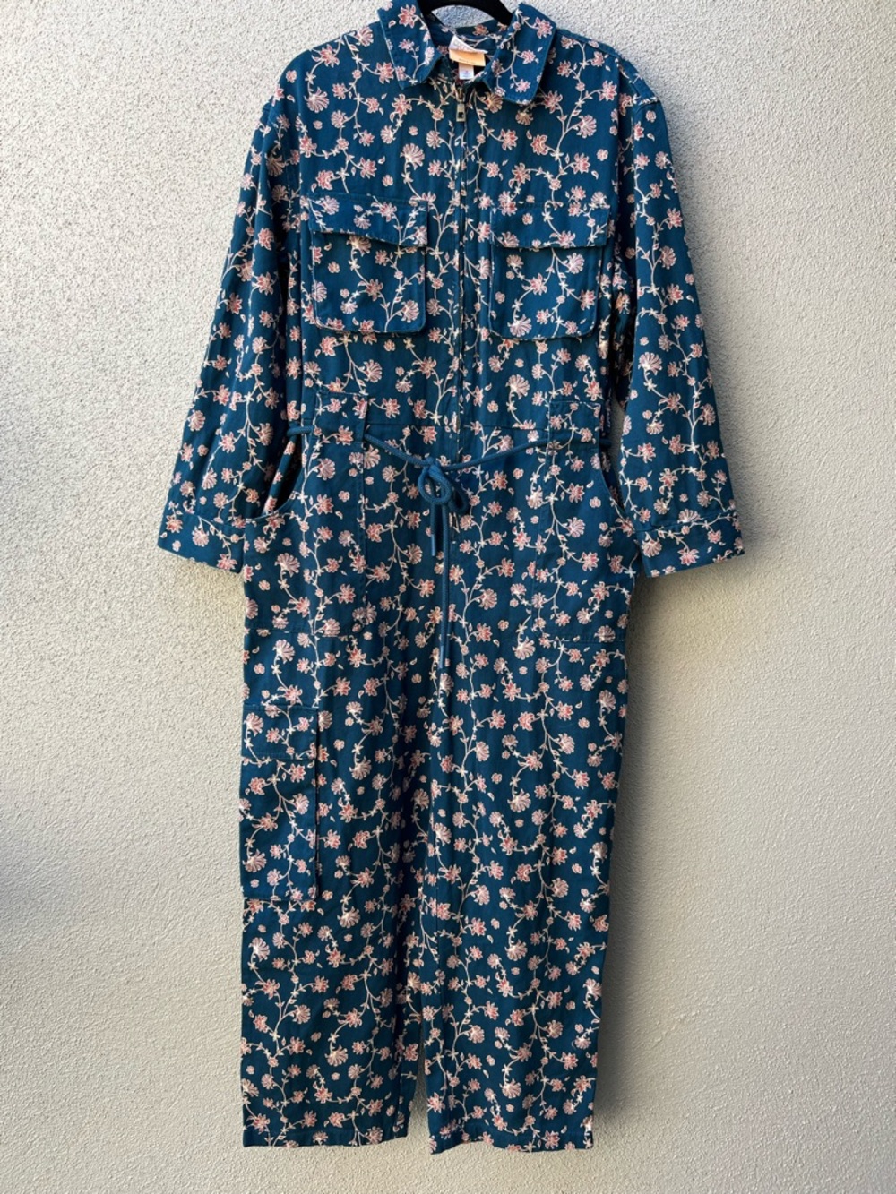 Floral Utility Jumpsuit in Deep Teal - Picture 4 of 11